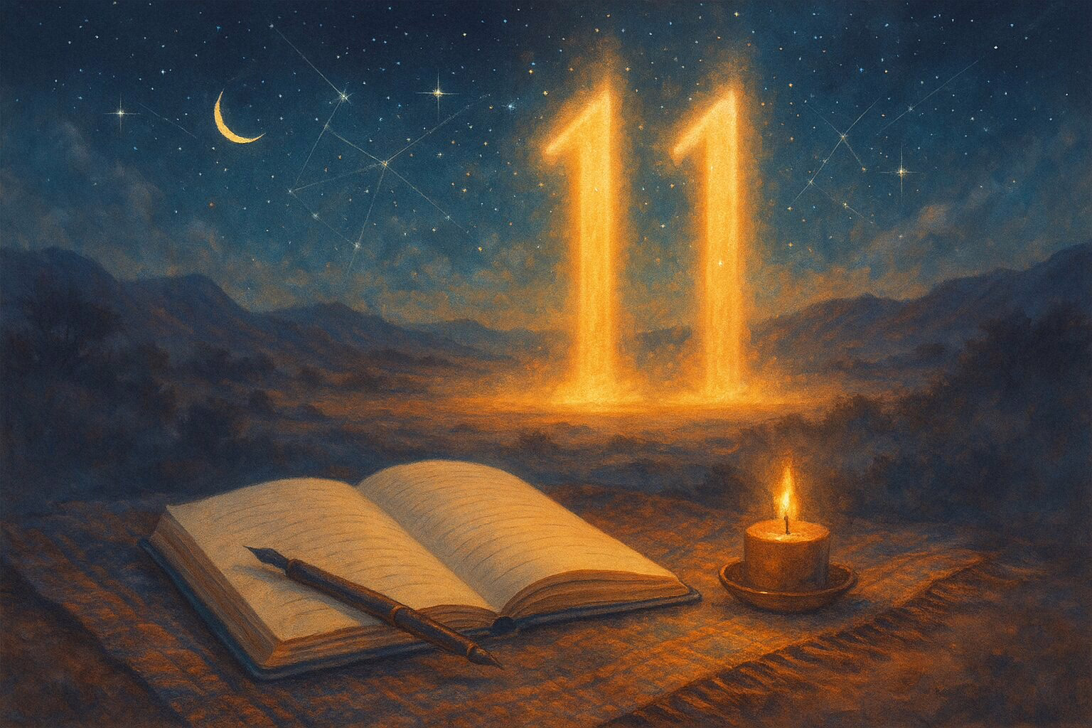Infographic showing 11/11 and six simple steps for a mindful intention-setting ritual.